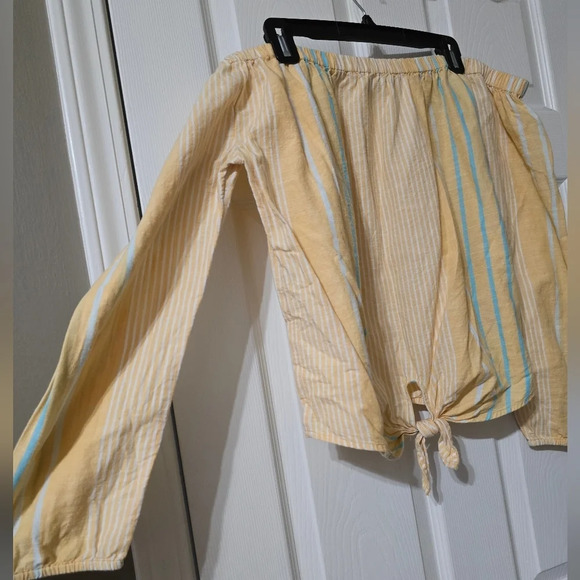 Roxy Crossing Stripes Off The Shoulder Cotton Top, Tie Hem, Lightweight, EUC! - Picture 3 of 12